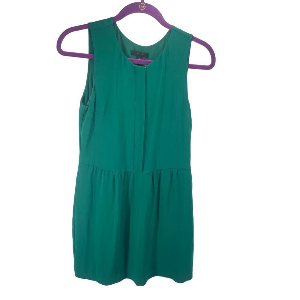 J. Crew Womens Mini Dress Lined Sleeveless Round Neck Button Zip Green Size 2